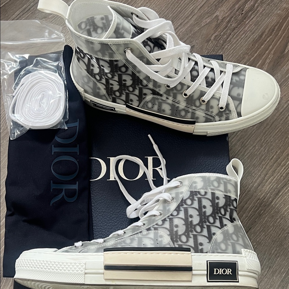 Dior High-Top Sneakers in Grey and White Oblique Canvas